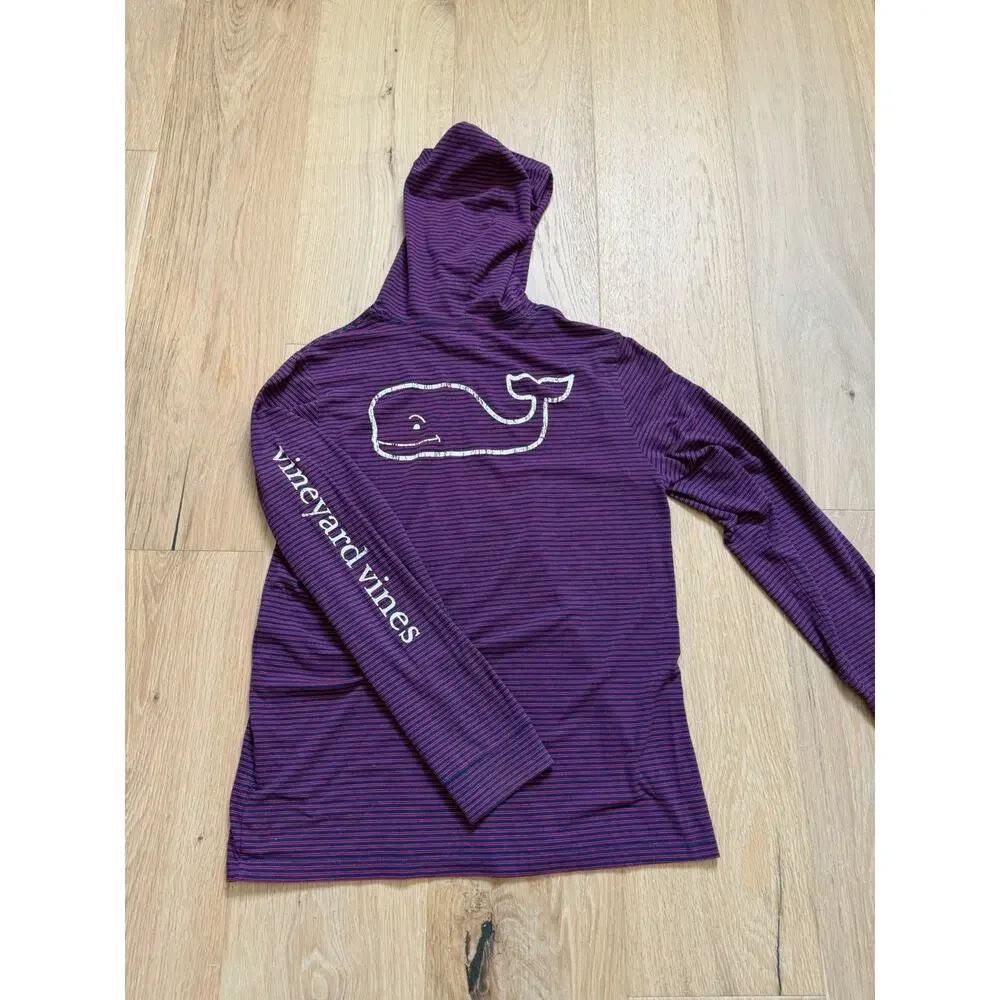 Vineyard Vines Boys Whale Harbor Hoodie Tee Nautical Purple Navy L 16 Preppy